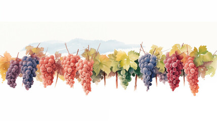 Wall Mural - Double Exposure, White Background Grapes on a Vine illustration ~ Created using Generative AI