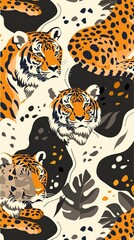 Canvas Print - Animal skin tiger ,and cheetah,lepard in safari mood in the wave way seamless pattern in vector 