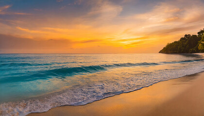 Wall Mural - sandy beach with panoramic horizon, invoking tropical serenity