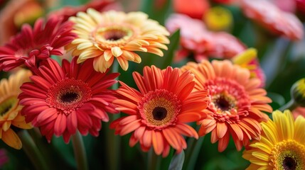 Wall Mural - Bouquet of vibrant gerbera flowers in a close up view