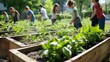 © spyrakot - School Garden with Students Planting Herbs and Learning About Culinary and Medicinal Uses