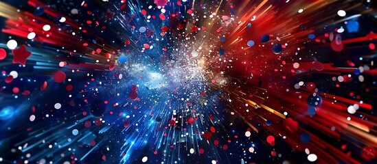 Wall Mural - Abstract festive explosion in patriotic colors, featuring a glittering display of red, white, and blue.