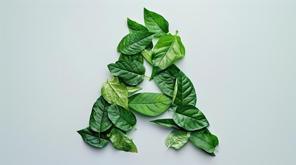 Wall Mural - Creative layout made of green leaves in shape of letter A on white background Nature concept
