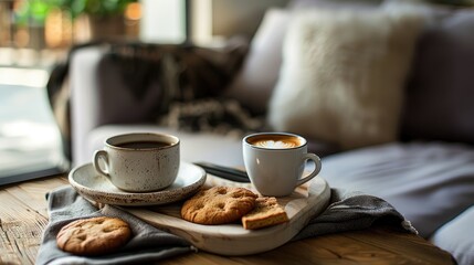 Wall Mural - Coffee and biscuits on a table in a living room setting