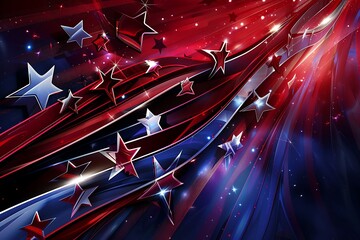 Wall Mural - Dynamic and modern glossy abstract with a patriotic twist, featuring vibrant stars and stripes.