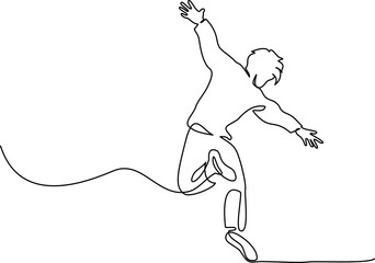Wall Mural - happy teenager jumping and dancing. continuous one line drawing.