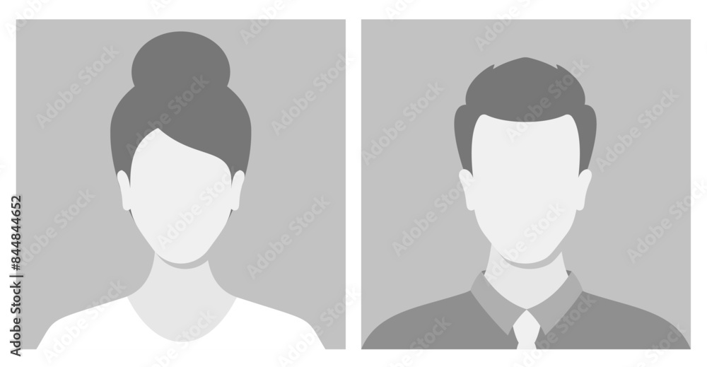 Simple Gray Avatar Icons Representing Male And Female Profiles. Vector ...