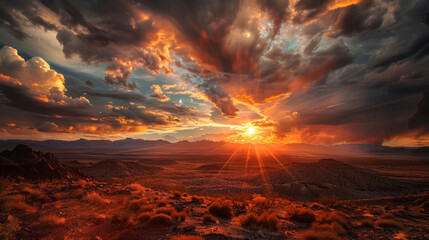 Wall Mural - a beautiful sunset over a desert landscape with a large cloud in the sky