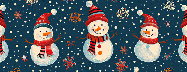 Wall Mural - Christmas background pattern snowmen