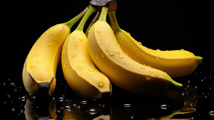 Wall Mural - Close-up of bananas with water droplets, isolated on black background







