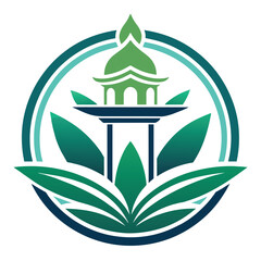 Sticker - Tranquil Green Pagoda Logo Design, A sleek logo design evoking the tranquility and simplicity of a well-tended garden