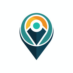 Poster - A simple and sophisticated logo featuring a minimalist map pin icon in a blue, green, and orange color scheme, A sophisticated logo featuring a minimalist map pin icon