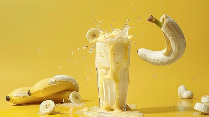 Wall Mural - photo of creamy banana milkshake delight description: a photo of creamy banana milkshakes topped wit