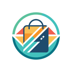 Poster - An abstract logo symbolizing retail in the digital world with a shopping bag inside a circle, An abstract logo symbolizing retail in the digital age