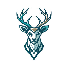 Wall Mural - A digital illustration of a deers head with antlers, created using a combination of negative space and delicate lines, Combination of negative space and delicate lines to create a deer logo