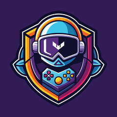 Sticker - Colorful Virtual Reality Gamer Logo Design With Shield and Headphones, Craft a clean and simple logo for a virtual reality gaming studio