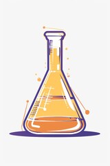 Illustrated Erlenmeyer Flask With Yellow Liquid on White Background
