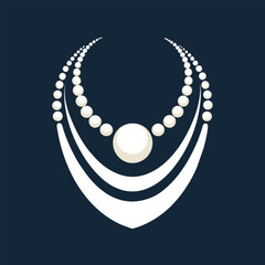 Sticker - A minimalist logo design featuring a timeless pearl necklace on a dark blue background, Design a minimalist logo featuring a timeless pearl necklace