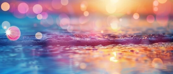 Colorful Sunset Over Rippling Ocean Water With Bokeh Lights