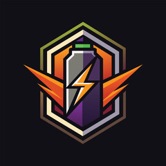 Poster - Modern Geometric Re Logo Design With Spray Can and Lightning Bolt, Design a sleek and modern logo with a geometric representation of a battery icon