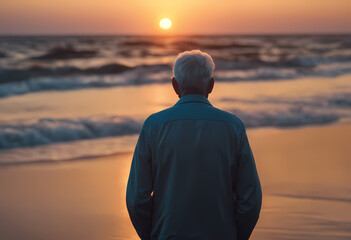 person watching the sunset at seashore
