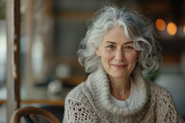 Wall Mural - 60 year old woman posing for a senior photo