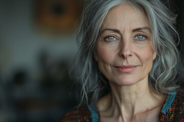 Wall Mural - 60 year old woman posing for a senior photo