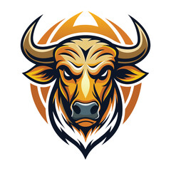 Sticker - A stylized drawing of a bulls head, featuring a fierce expression. The bull is depicted with an orange and yellow color scheme, Elegance drawing art buffalo cow ox bull head logo design