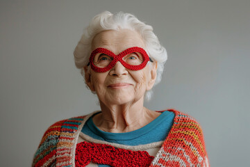 Poster - joy in old age, a young 70-year-old woman who dresses up as a superhero from her story