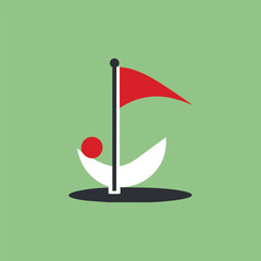 Poster - A simple and modern logo design featuring a red flag on a white golf pin against a green background, flag golf and pin creative logo design