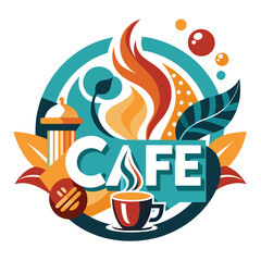 Wall Mural - An abstract logo for a coffee cafe, featuring a lightbulb and a cup of coffee with whipped cream, Incorporate abstract elements to symbolize creativity and innovation in a cafe logo