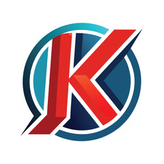 Poster - A logo icon template design featuring a stylized letter K in orange, set within a circular frame with a blue and teal diamond shape, Letter K logo icon design template elements