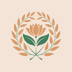 Sticker - A simple, modern logo design featuring a stylized flower with leaves inside a circular frame, Minimalist logo featuring a delicate floral motif