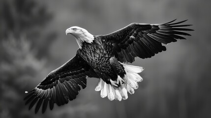 flying eagle photography, black and white picture, copy and text space, 16:9