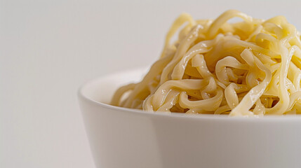 Closeup of boiled instant noodles in bowl 