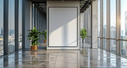 Wall Mural - Empty Room With Large Window View of City Skyline