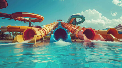 A water park with a large slide and a small slide