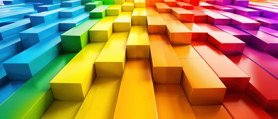 Wall Mural - Closeup of rainbow colored colorful geometric shapes of stripes and lines in layers 3d gradient background texture wall pattern