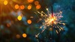 © Tati - Sparkler lit in evening, producing bright sparks and bokeh effects