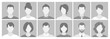 © Pavlo Syvak - Collection Of Twelve Monochrome Face Placeholders In A Grid Layout. Vector Diverse People Avatars, Social Media Profiles