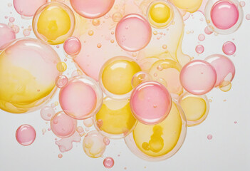 A colorful watercolor painting with floating bubbles, created using generative AI technology, with a white background and copy space for design layout