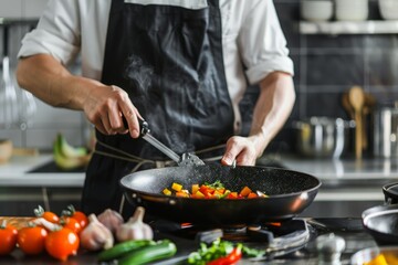 Wall Mural - man cooking in the kitchen Generative AI