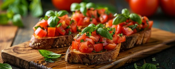 Freshly made bruschetta with tomatoes and basil