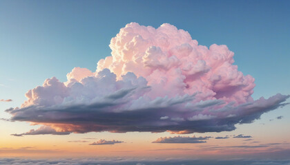 Wall Mural - Three-dimensional realistic cloud isolated on white background with soft pastel colors, creating a magical and surreal sunset sky clip art element