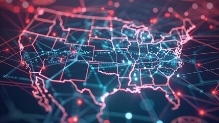 Wall Mural - Digital Map of the United States with Network Connections
