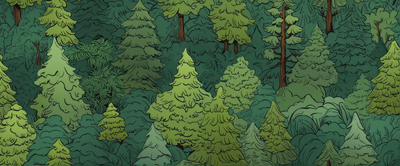 Wall Mural - Nature-inspired Seamless Background Featuring a Repeatable Forest Design