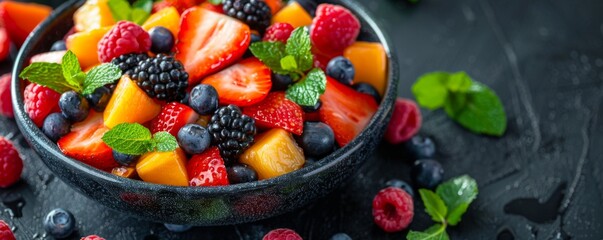 Wall Mural - Refreshing fruit salad with mint