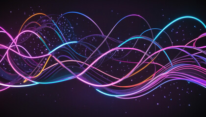 Wall Mural - 3d neon wave wallpaper with blurry bokeh lights and vibrant curvy lines