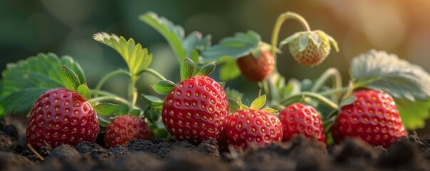Strawberry plants with ripe berries