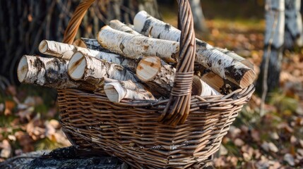 Poster - Basket filled with birch firewood